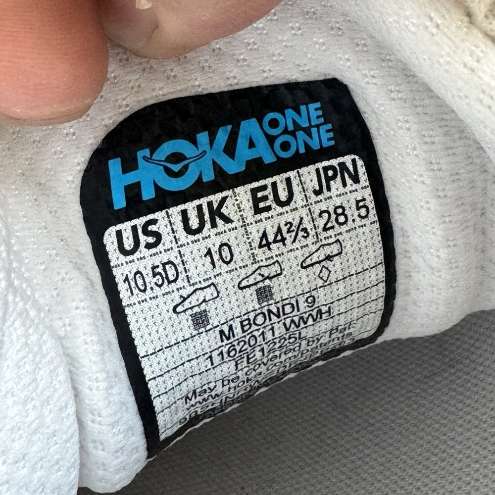 Hoka One One Bondi 9 White 1162011 WWH Shoes Sneakers Men's Size 10.5 D